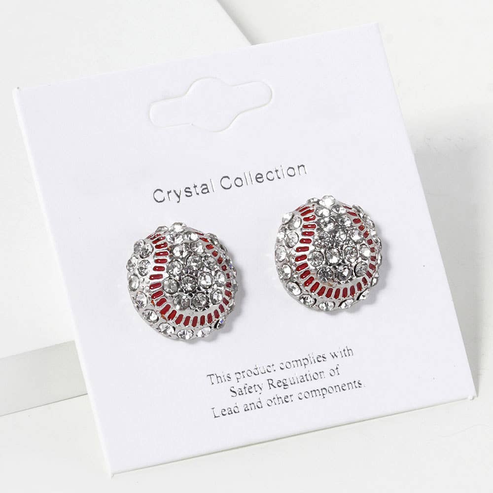 Crystal Rhinestone Paved Baseball Stud Earrings