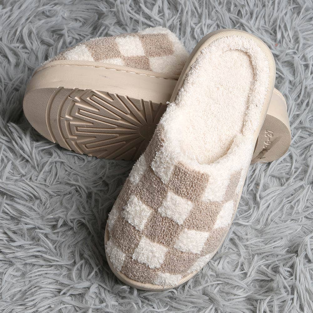 Checkered Soft Home Indoor Floor Platform Slippers: Beige / M/L