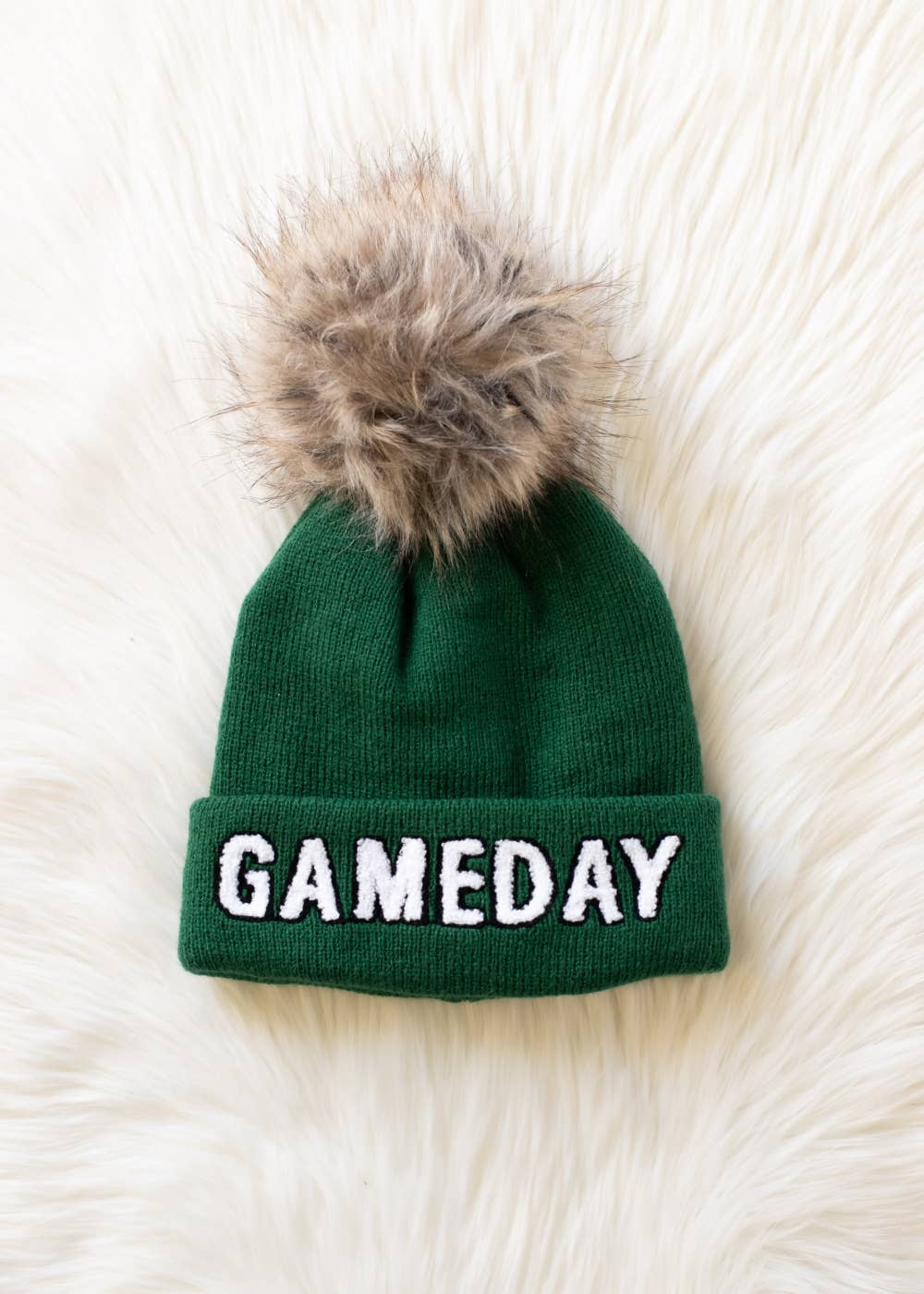 Green & White Game Day Pom Hat
