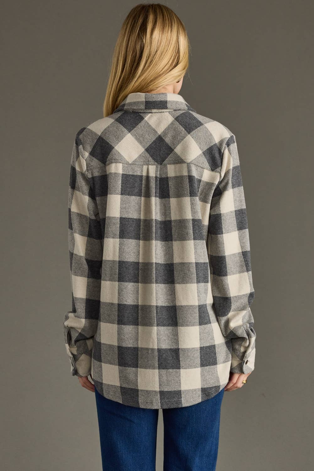 Gray & Cream Plaid Button Up