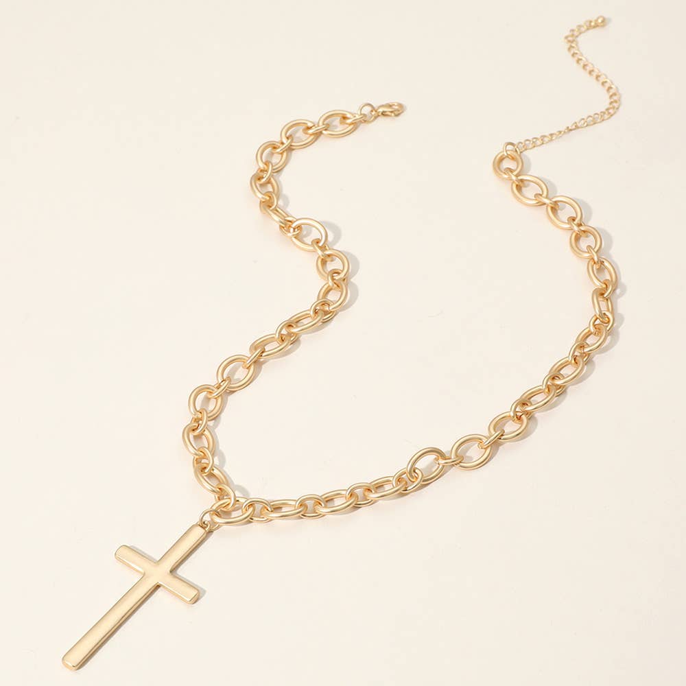Metal Cross Pendant Necklace: Yellow Gold