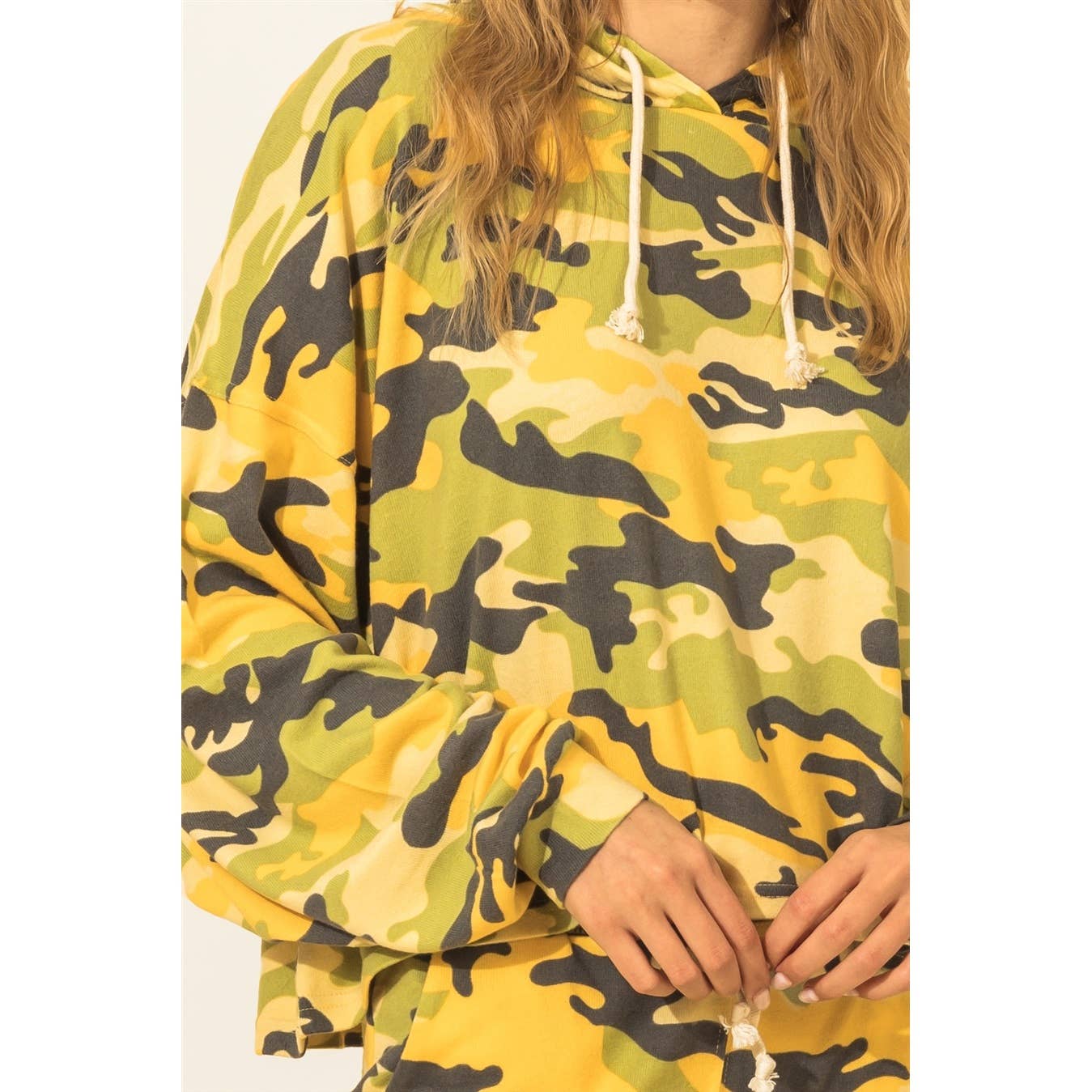 Camo Print Drawstring Hoodie : YELLOW