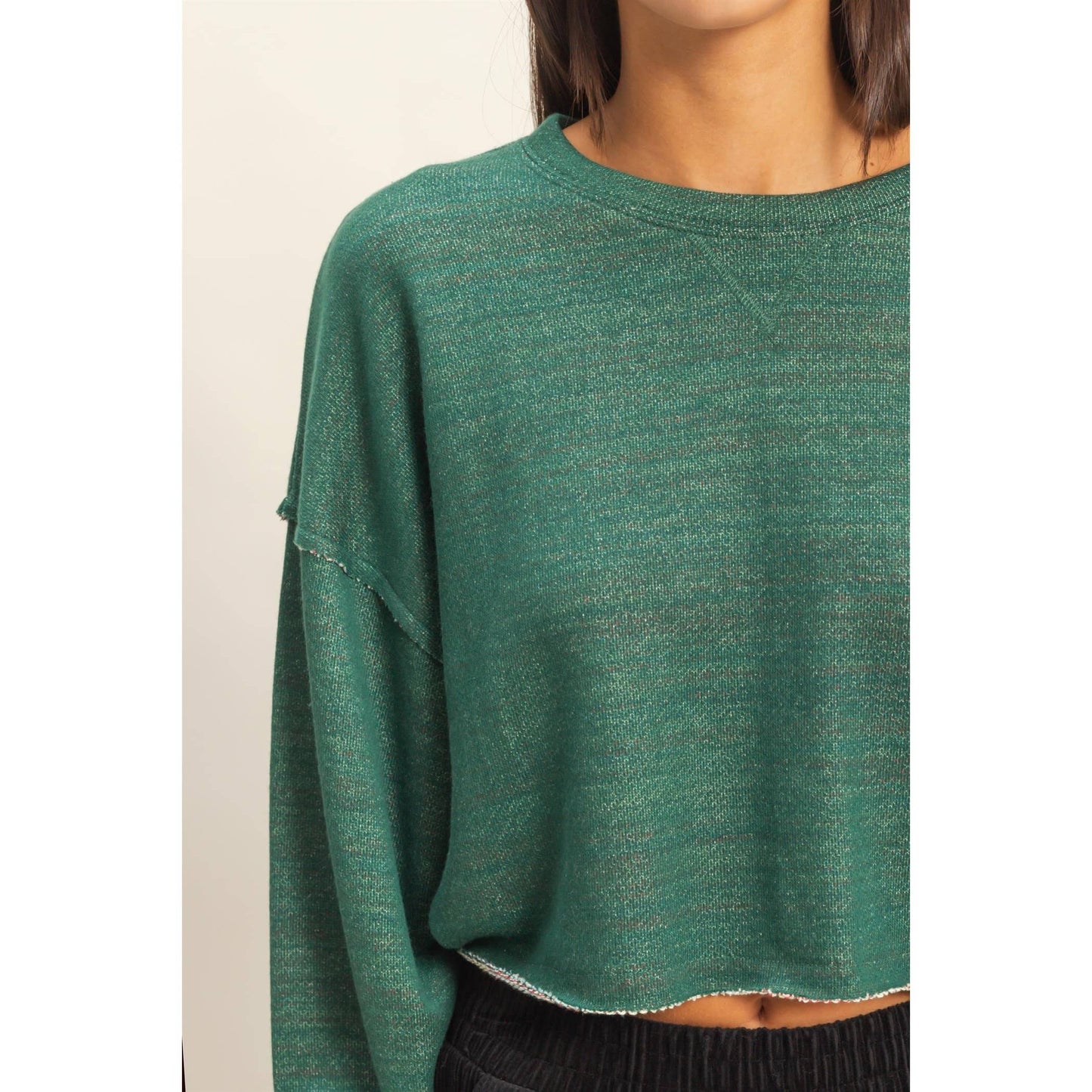 Drop-Shoulder Cropped Top: HUNTER GREEN