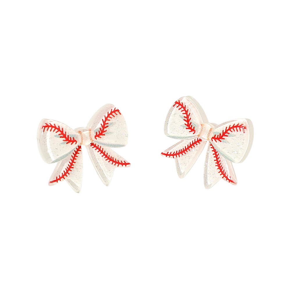 Resin Sports Baseball Bow Stud Earrings