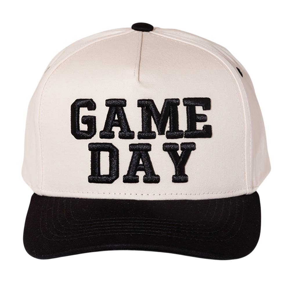 GAME DAY Message Embroidered Five Panel Canvas Snapback Baseball Cap: Black