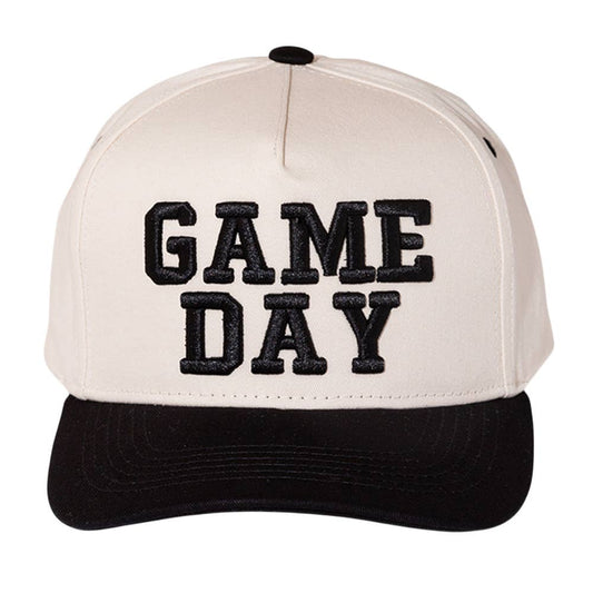 GAME DAY Message Embroidered Five Panel Canvas Snapback Baseball Cap: Black