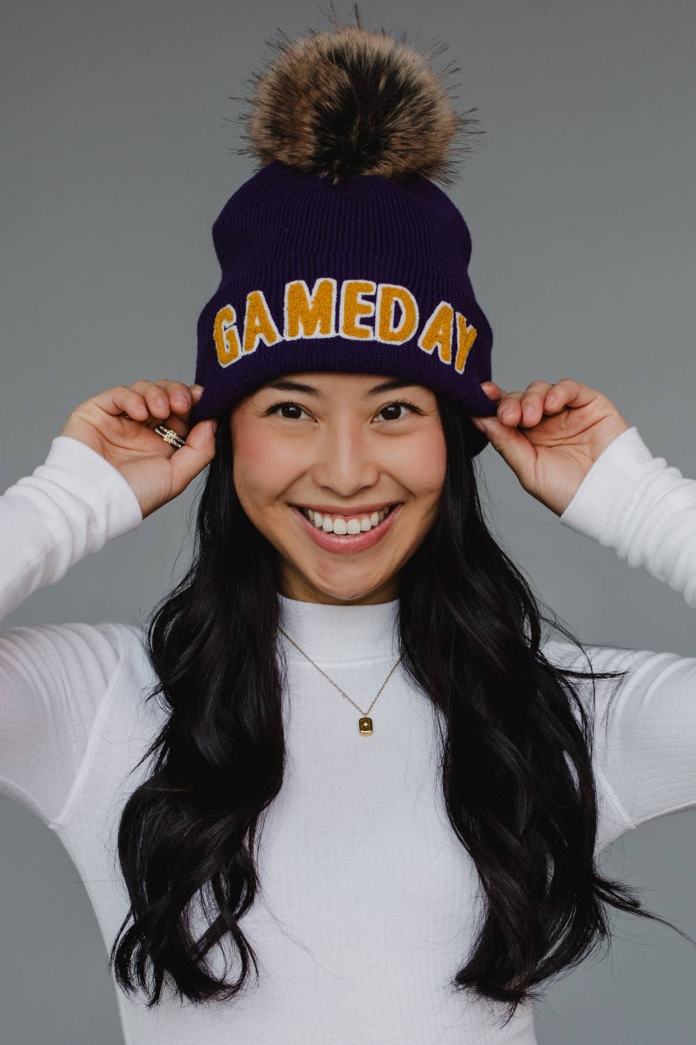 Purple & Gold Game Day Pom Hat