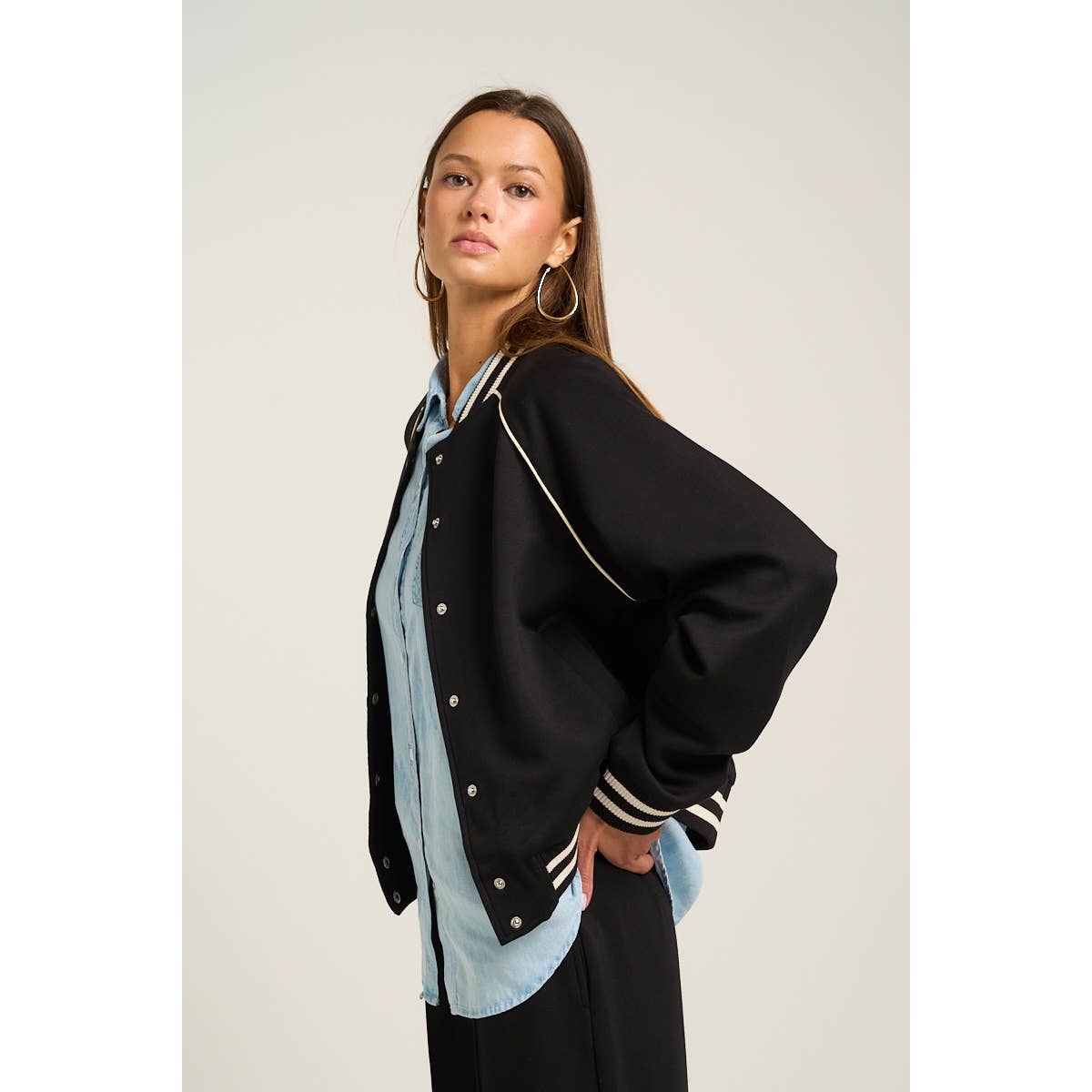 Sporty Chic Varsity Jacket Black