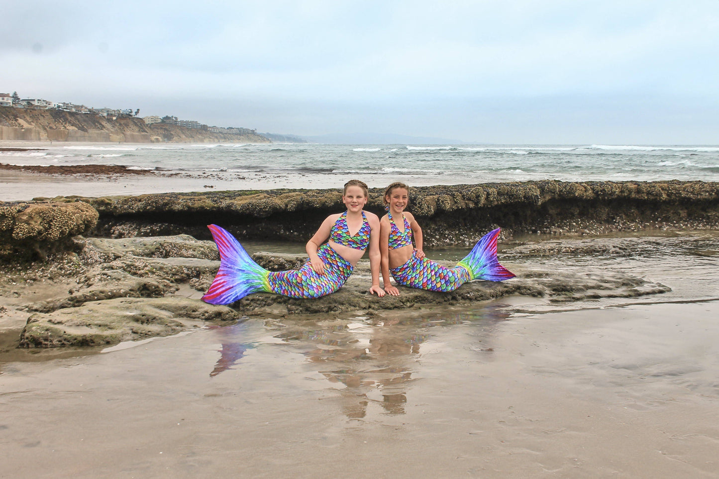 Hawaiian Rainbow Mermaid Tail + Monofin Set for kids, girls, teens, and women (pool toy): M - Child 6/7