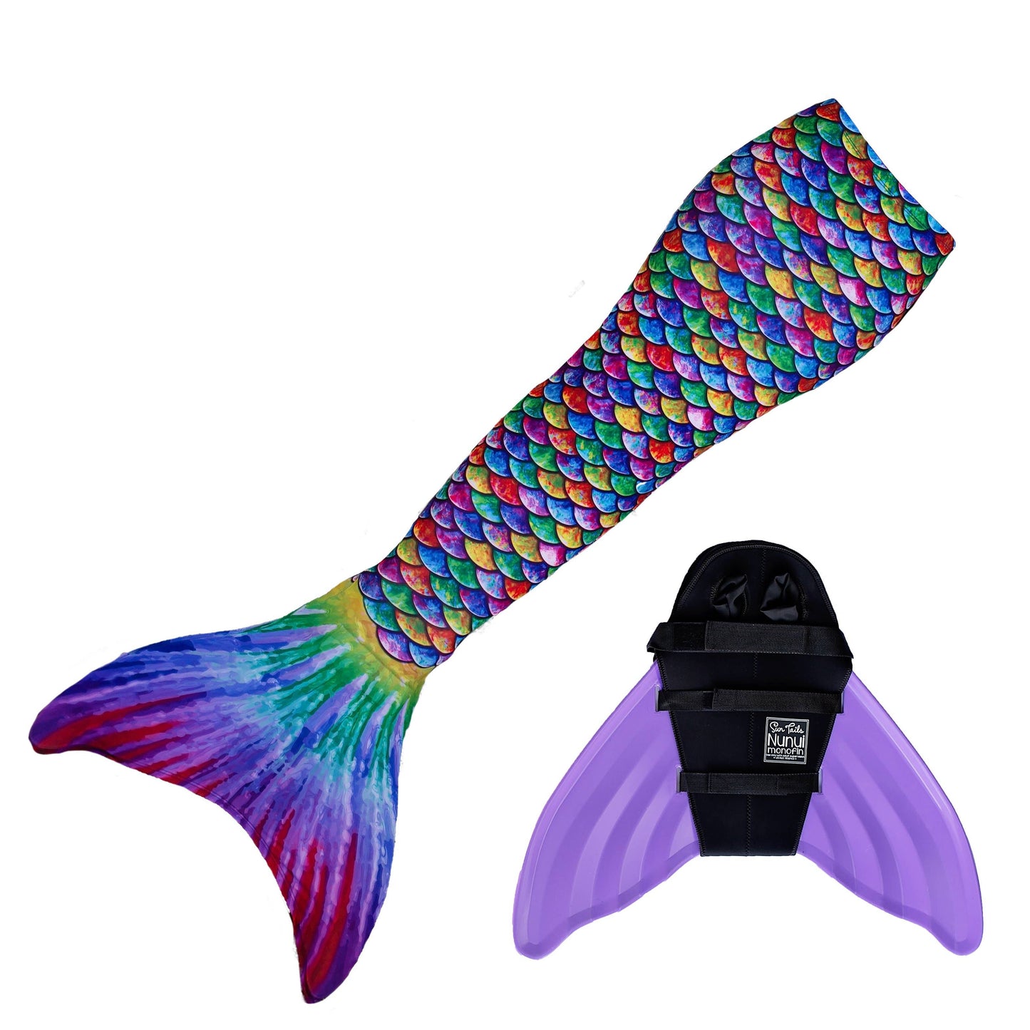 Hawaiian Rainbow Mermaid Tail + Monofin Set for kids, girls, teens, and women (pool toy): M - Child 6/7