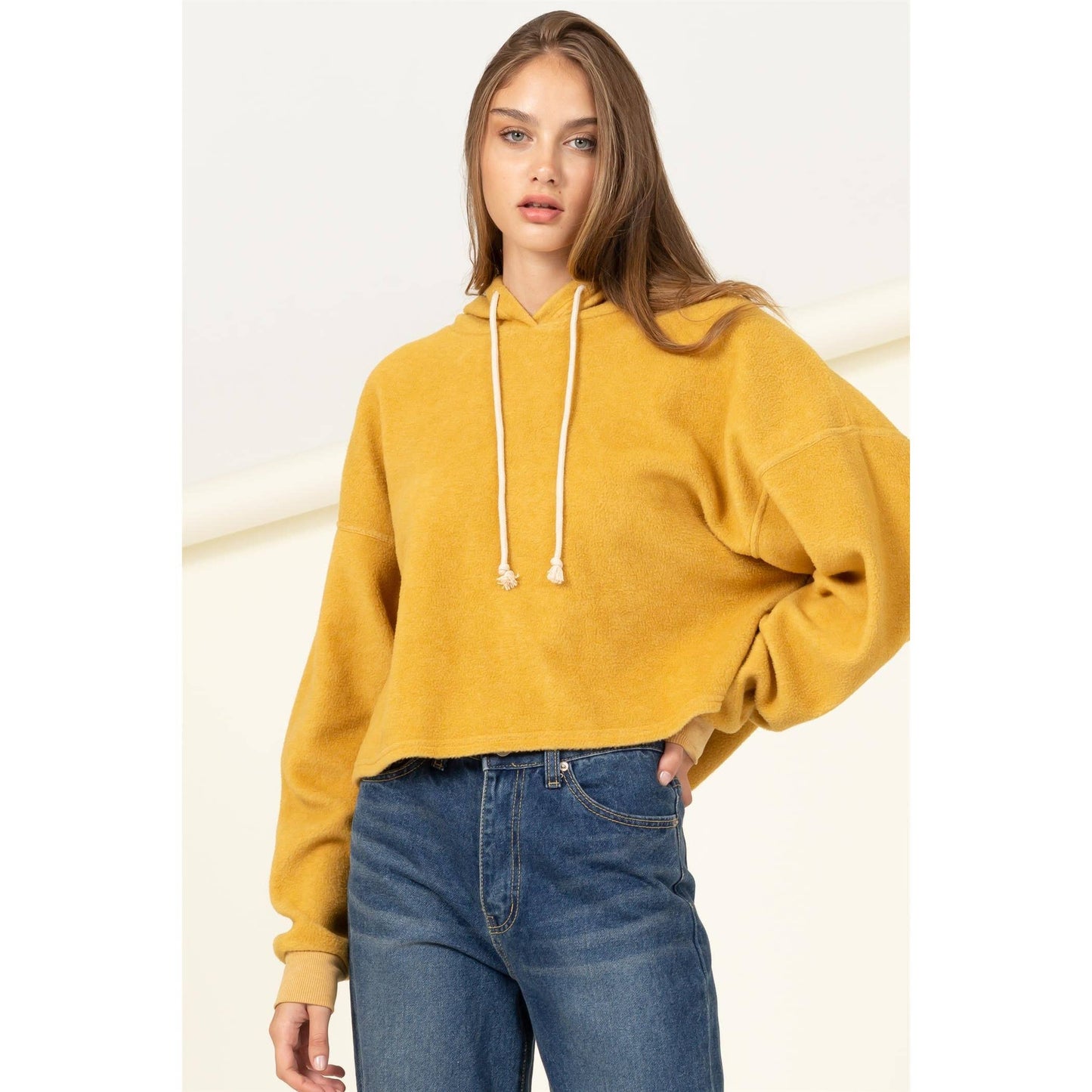 Oversized Balloon Sleeve Hoodie: HONEY MUSTARD