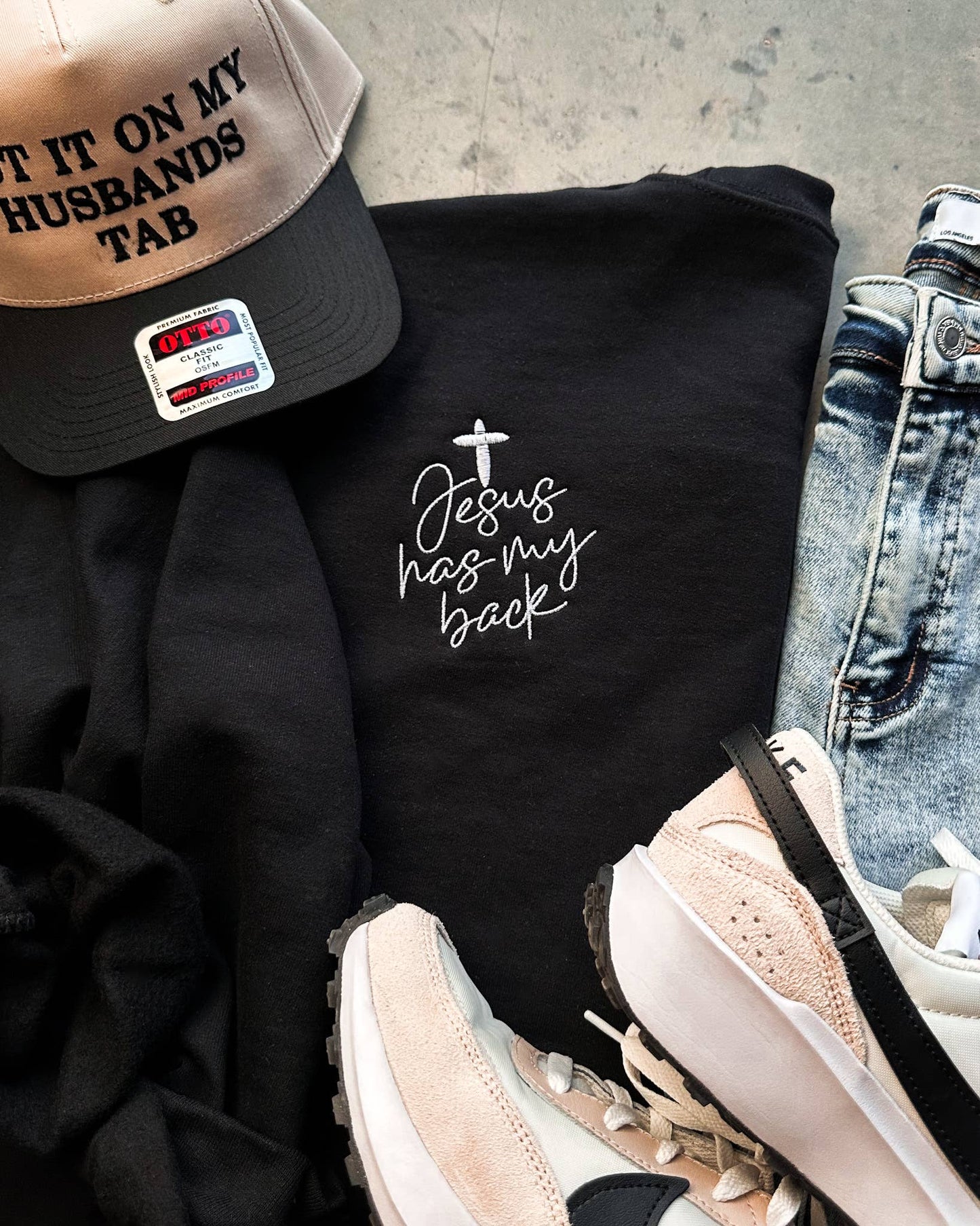 Jesus Has My Back Embroidery Sweatshirt: XL