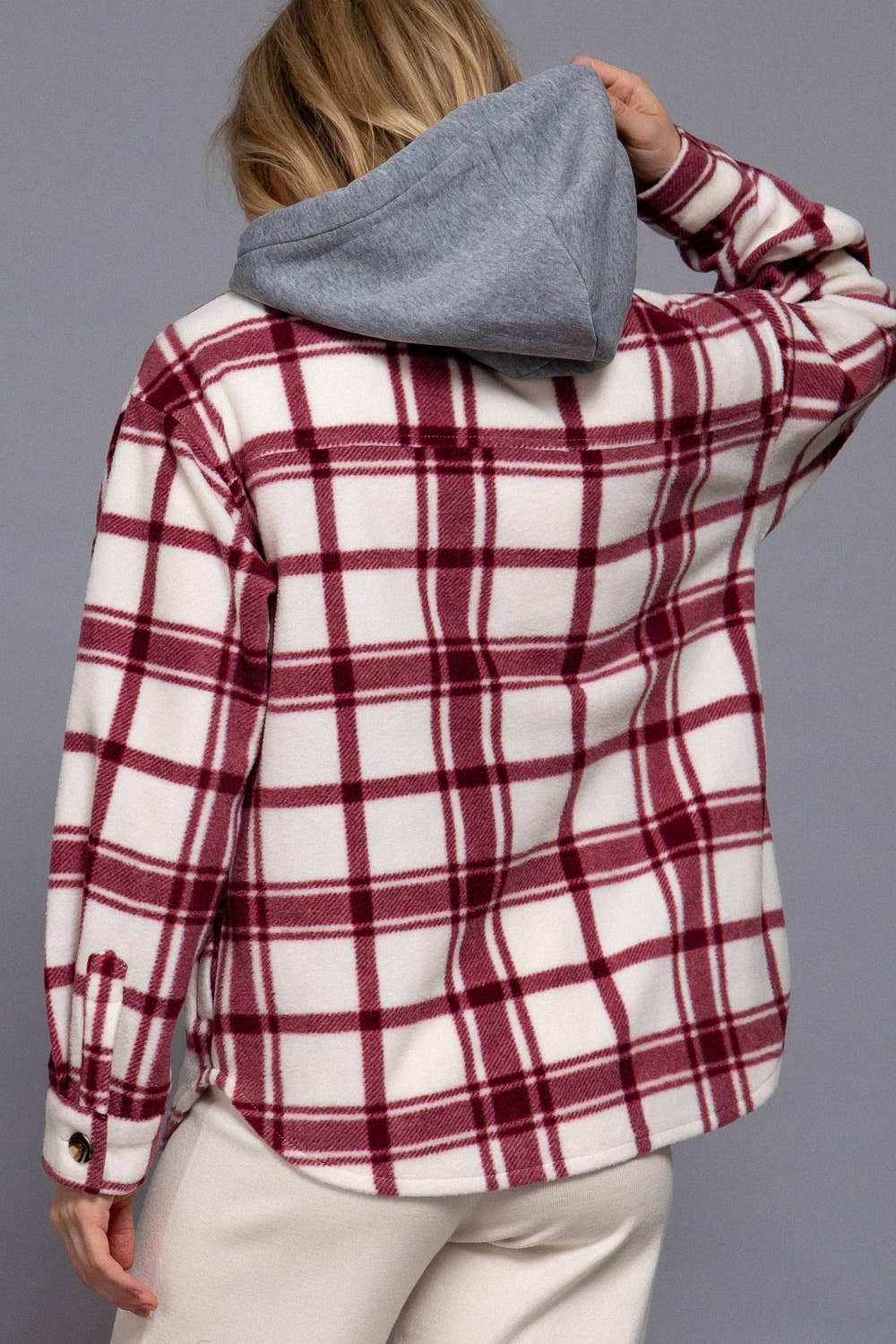 Long Sleeve Plaid Button Down with Hoodie Fleece Jacket
