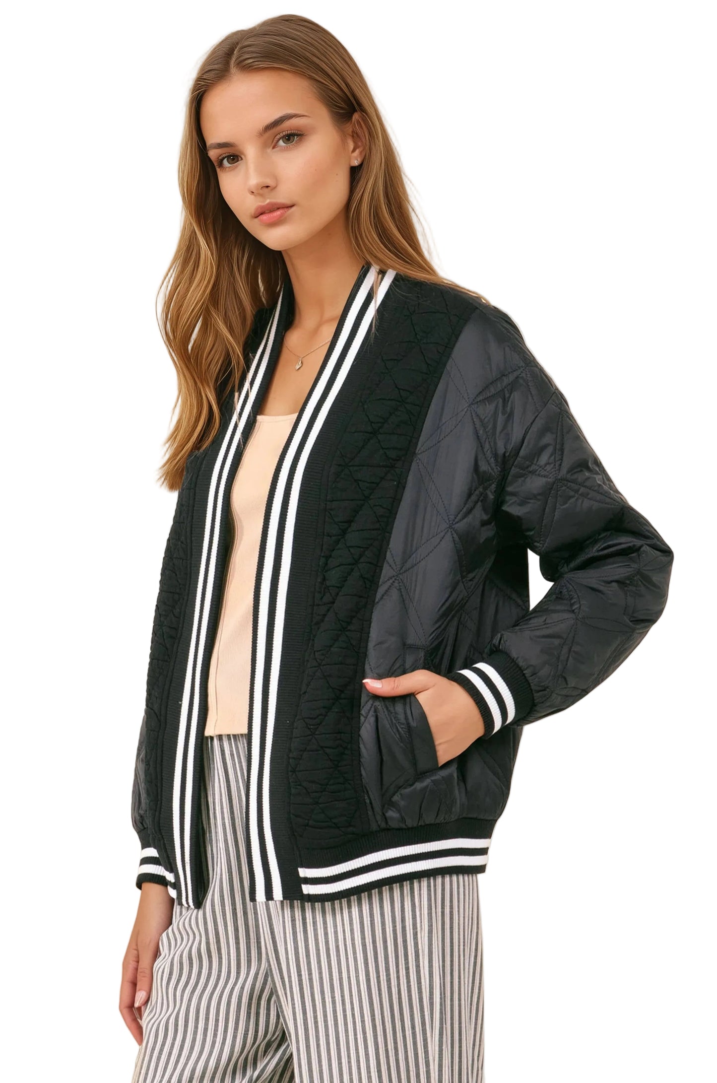 QUILTED OPEN CARDIGAN