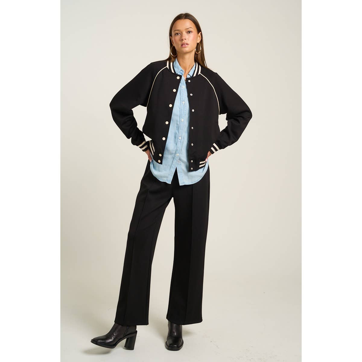Sporty Chic Varsity Jacket Black