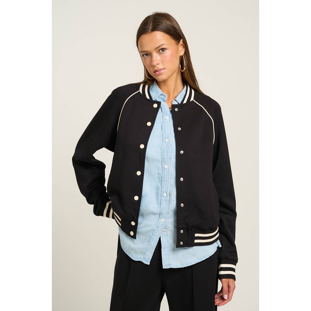 Sporty Chic Varsity Jacket Black