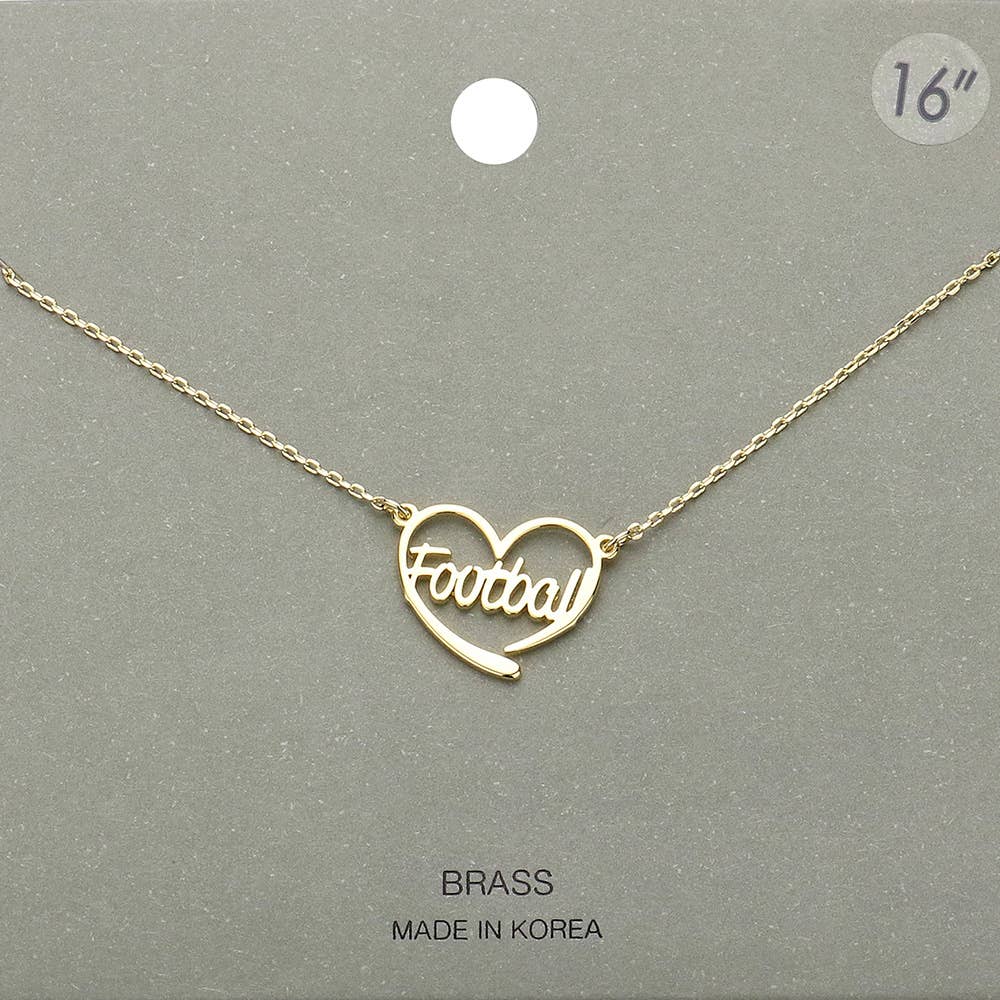Brass Metal Football Heart Pendant Necklace: Gold