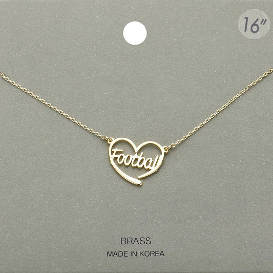 Brass Metal Football Heart Pendant Necklace: Gold