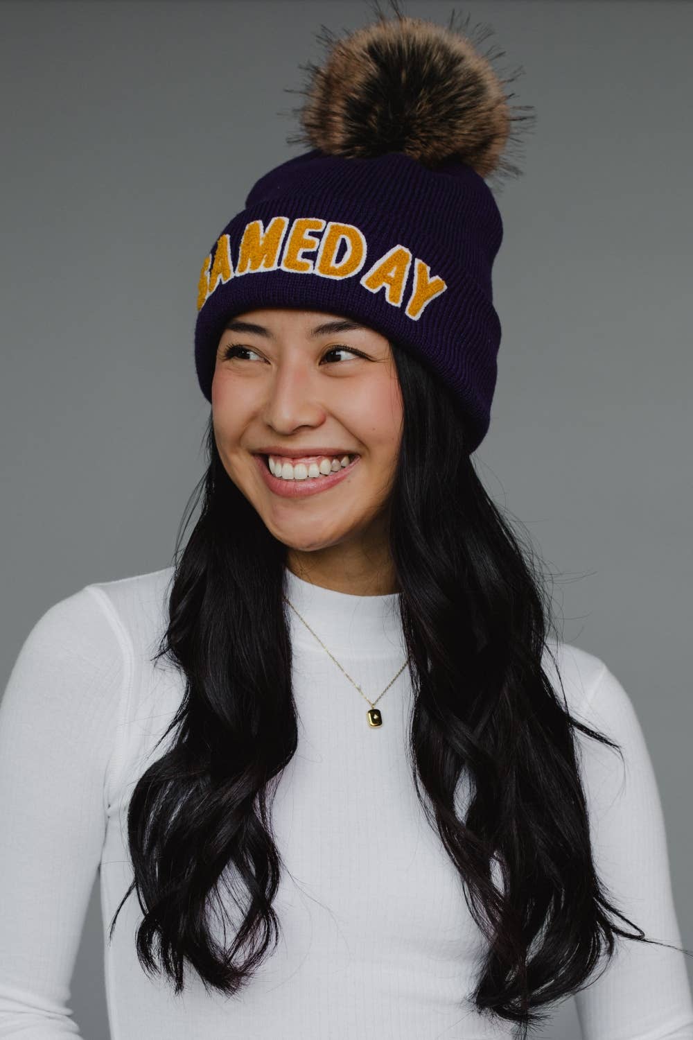 Purple & Gold Game Day Pom Hat