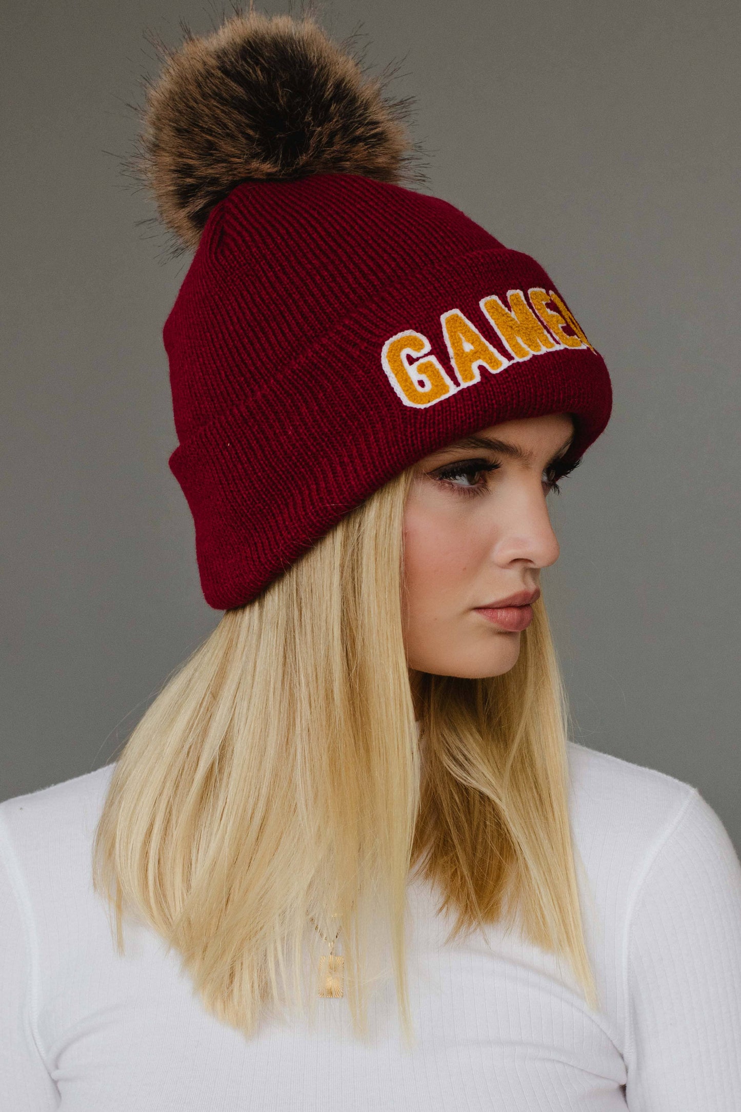 Maroon & Gold Game Day Pom Hat