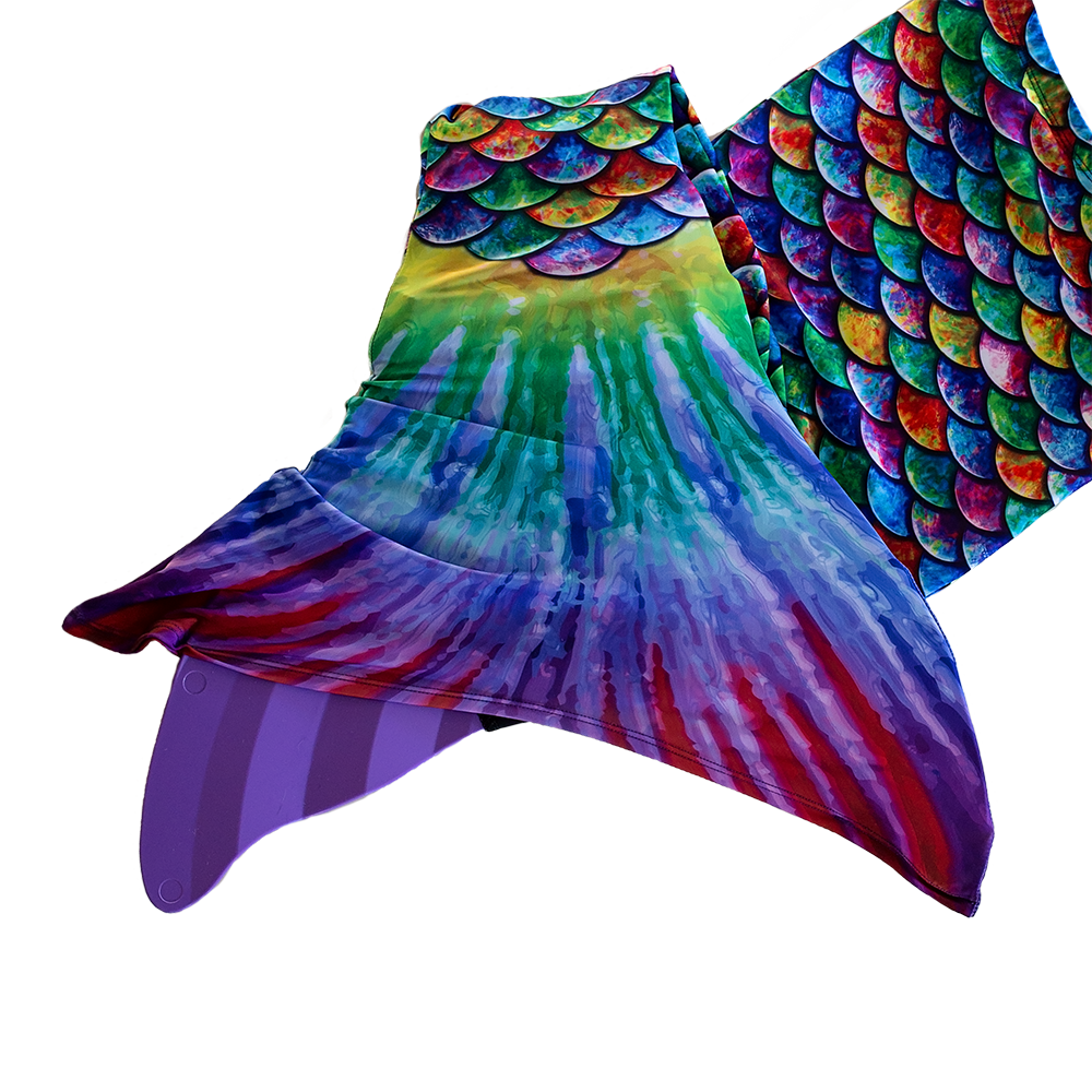Hawaiian Rainbow Mermaid Tail + Monofin Set for kids, girls, teens, and women (pool toy): M - Child 6/7