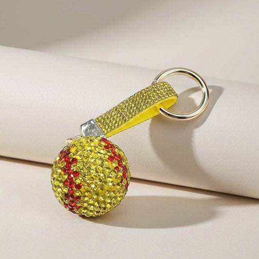 Bling Studded Softball Keychain Bag Charm