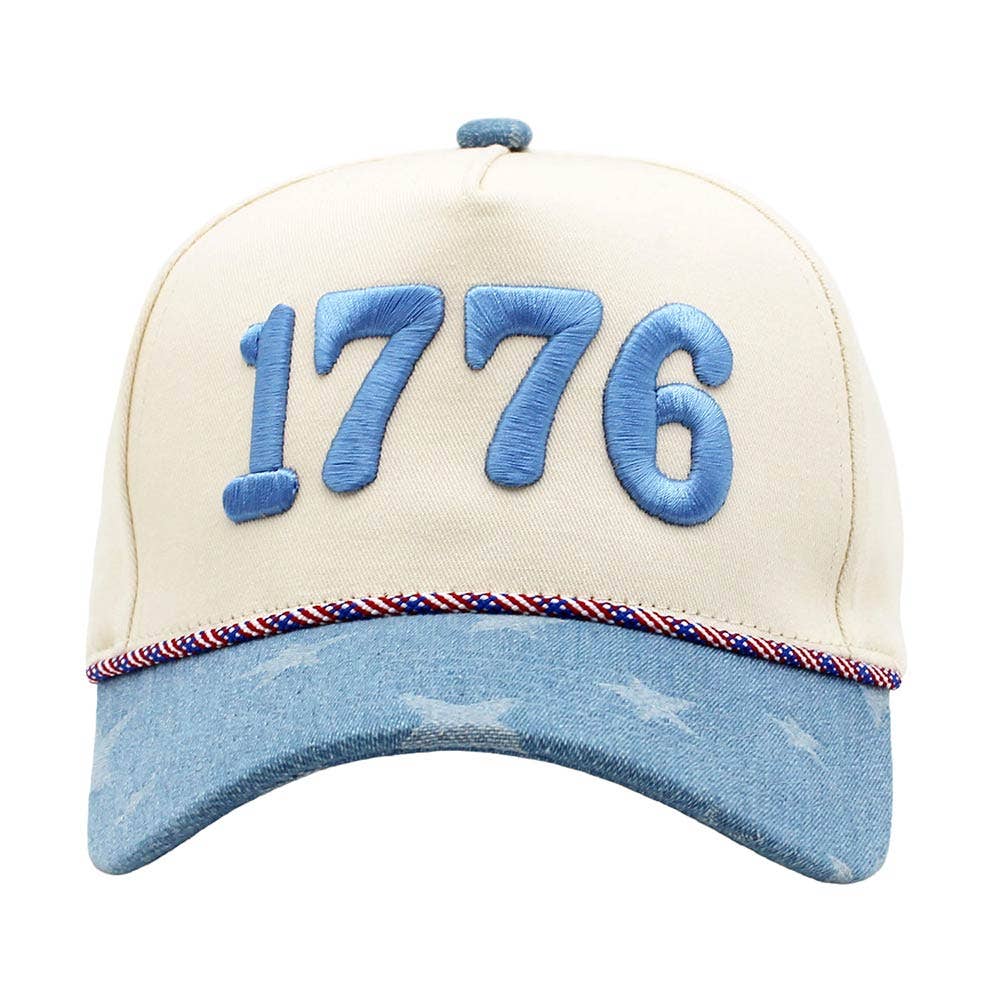 1776 American USA Patriotic Embroidered Baseball Cap: Denim