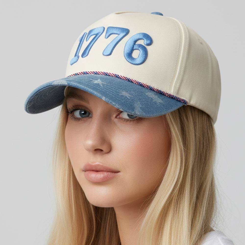1776 American USA Patriotic Embroidered Baseball Cap: Denim