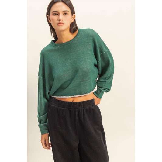Drop-Shoulder Cropped Top: HUNTER GREEN