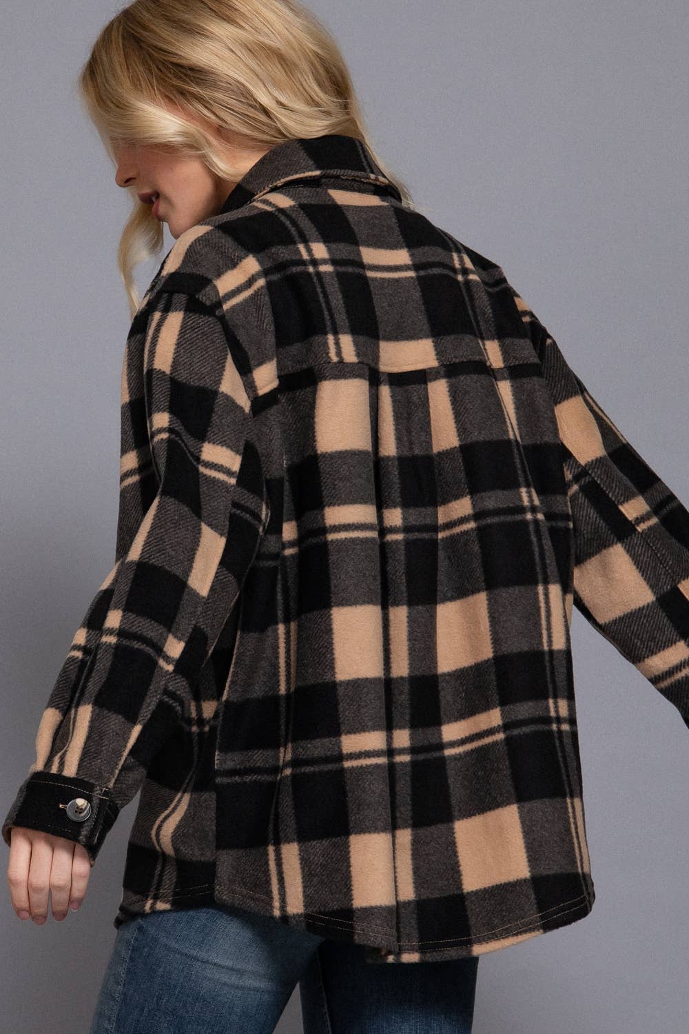 Long Sleeve Check Printed Fleece Shacket