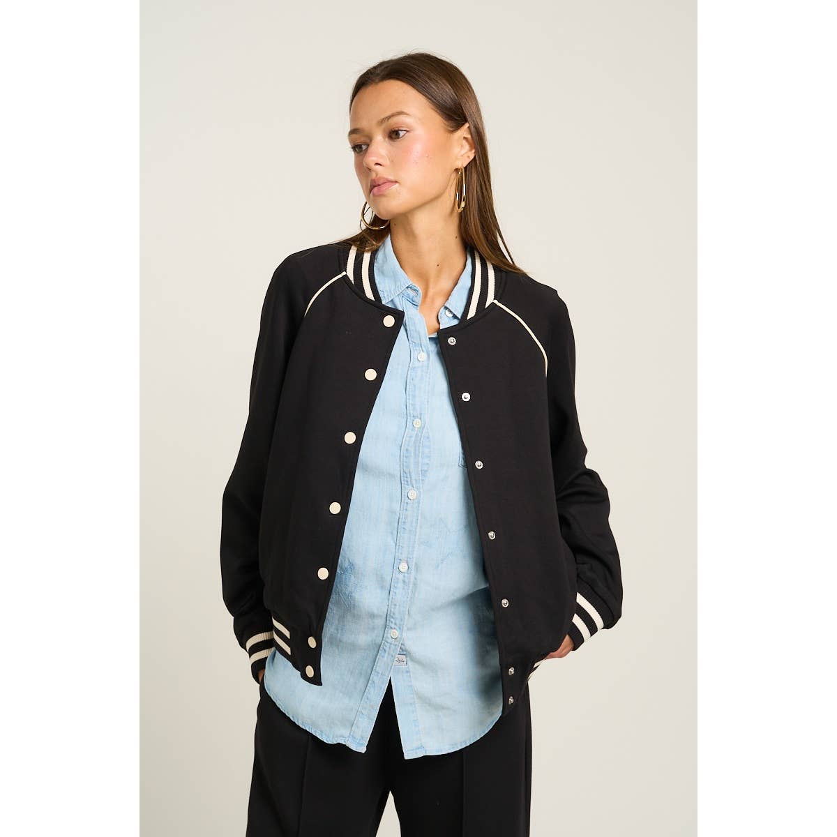 Sporty Chic Varsity Jacket Black