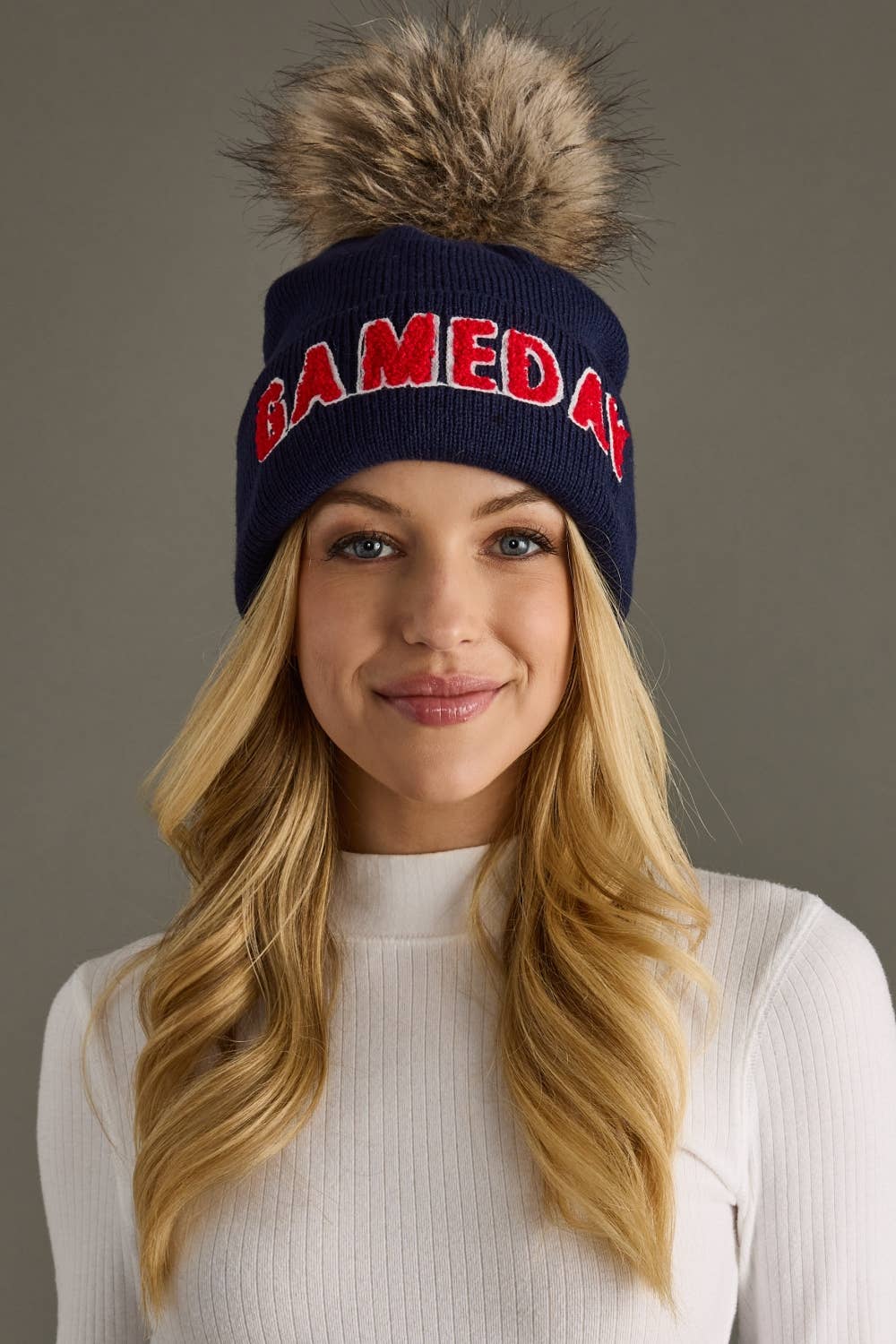 Navy & Red Game Day Pom Hat