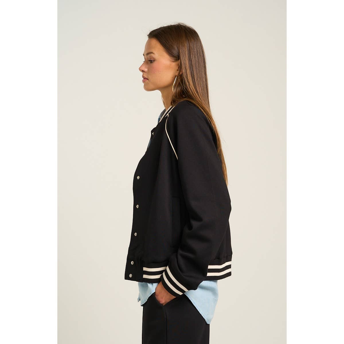 Sporty Chic Varsity Jacket Black