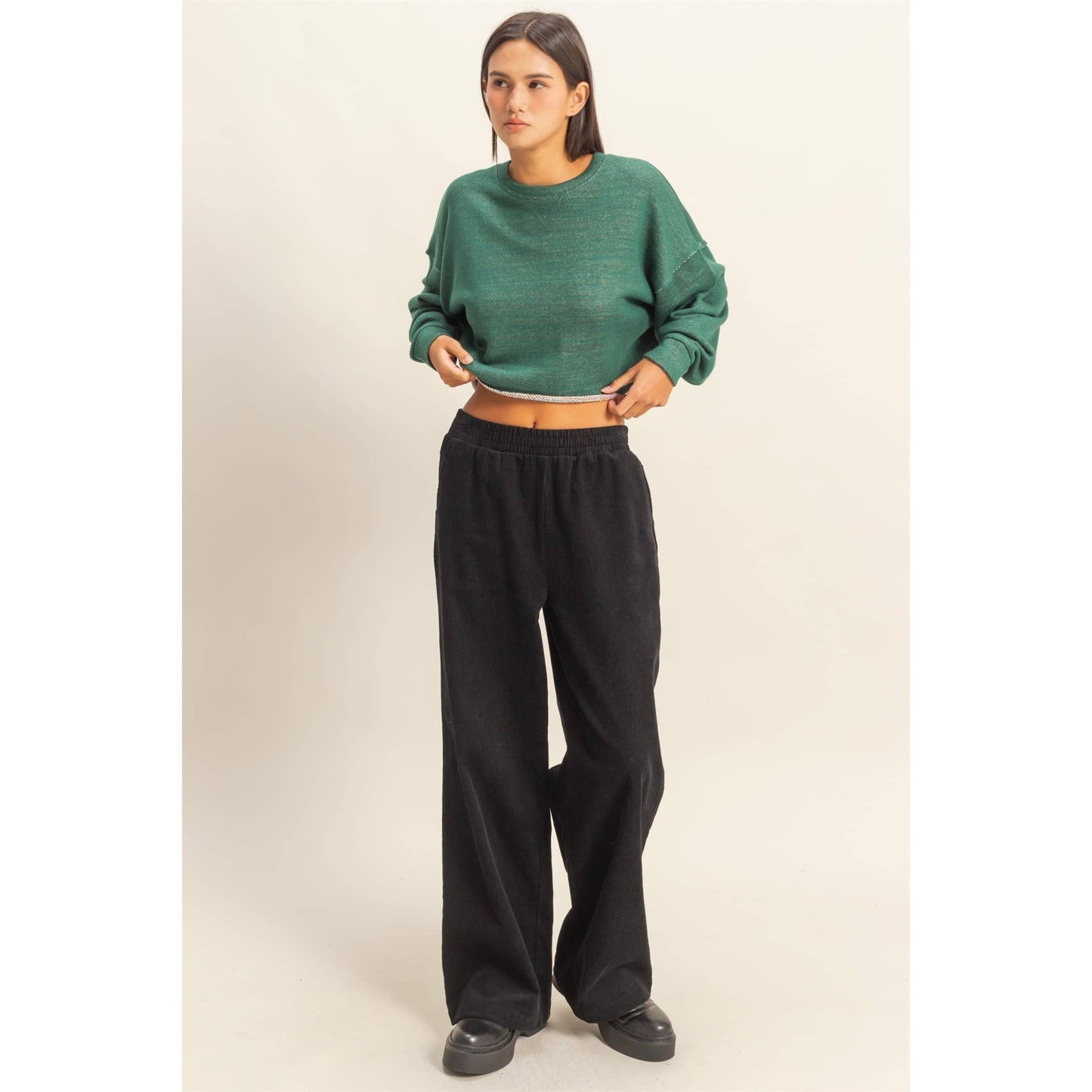 Drop-Shoulder Cropped Top: HUNTER GREEN