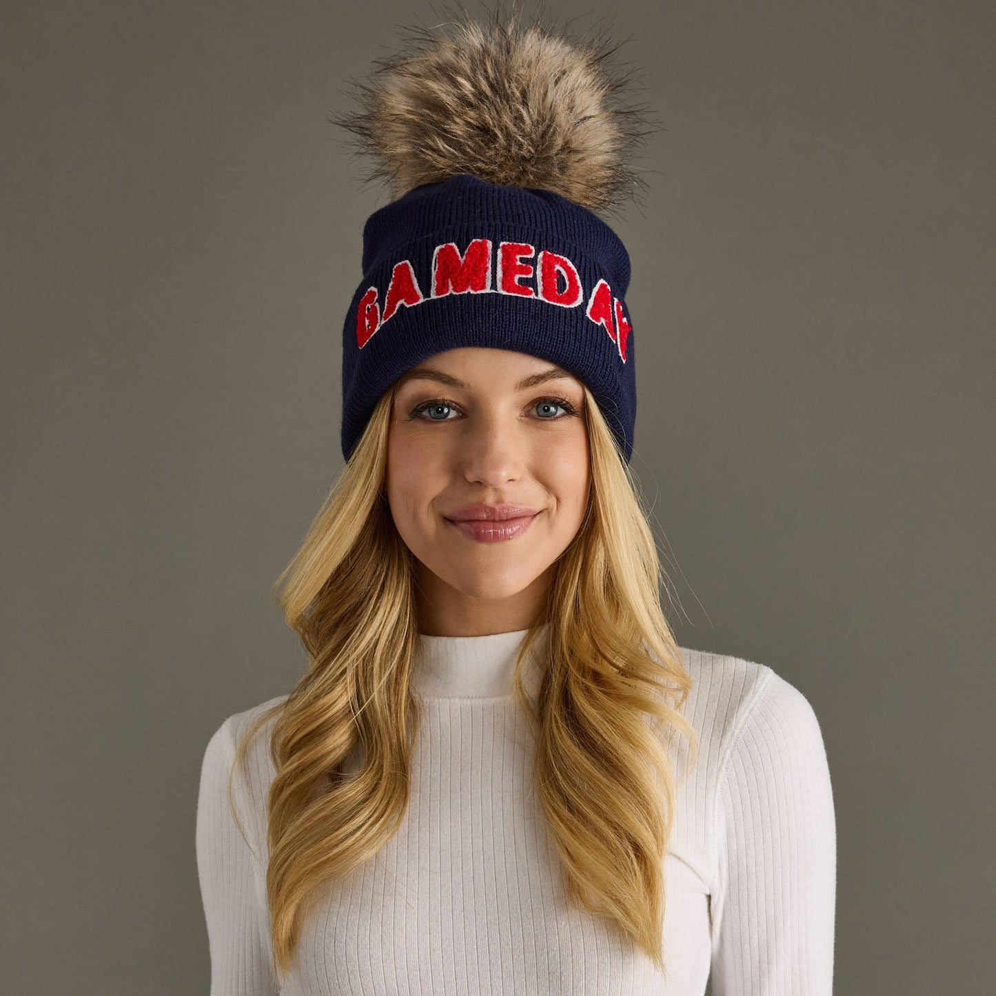 Navy & Red Game Day Pom Hat