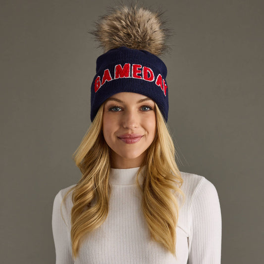 Navy & Red Game Day Pom Hat