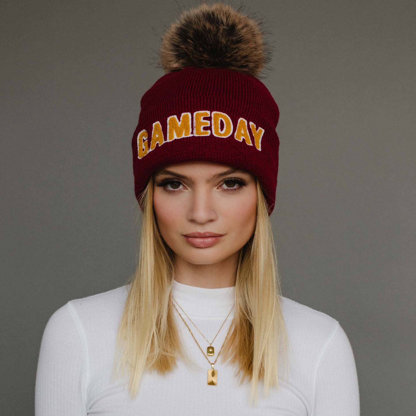 Maroon & Gold Game Day Pom Hat