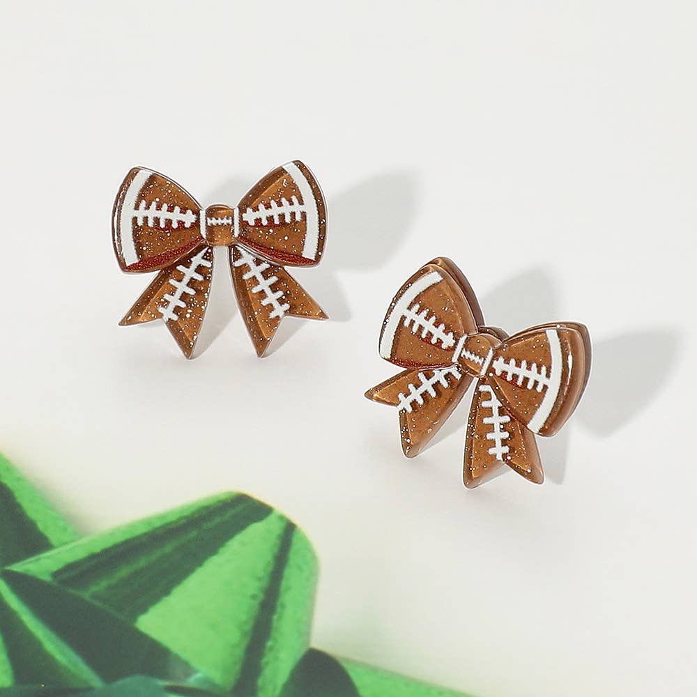 Resin Sports Football Bow Stud Earrings