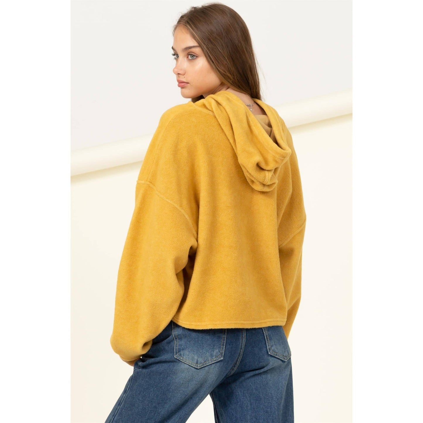 Oversized Balloon Sleeve Hoodie: HONEY MUSTARD