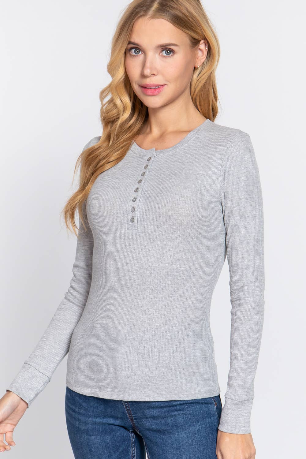 Long Sleeve Henley Thermal Knit Top