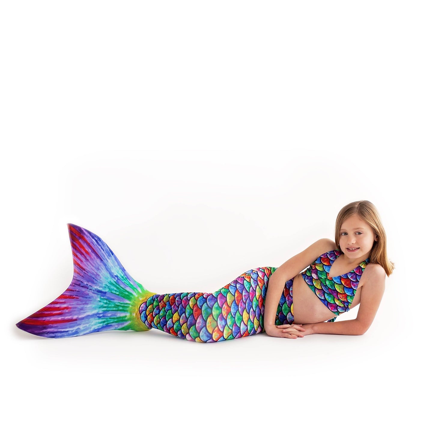 Hawaiian Rainbow Mermaid Tail + Monofin Set for kids, girls, teens, and women (pool toy): M - Child 6/7