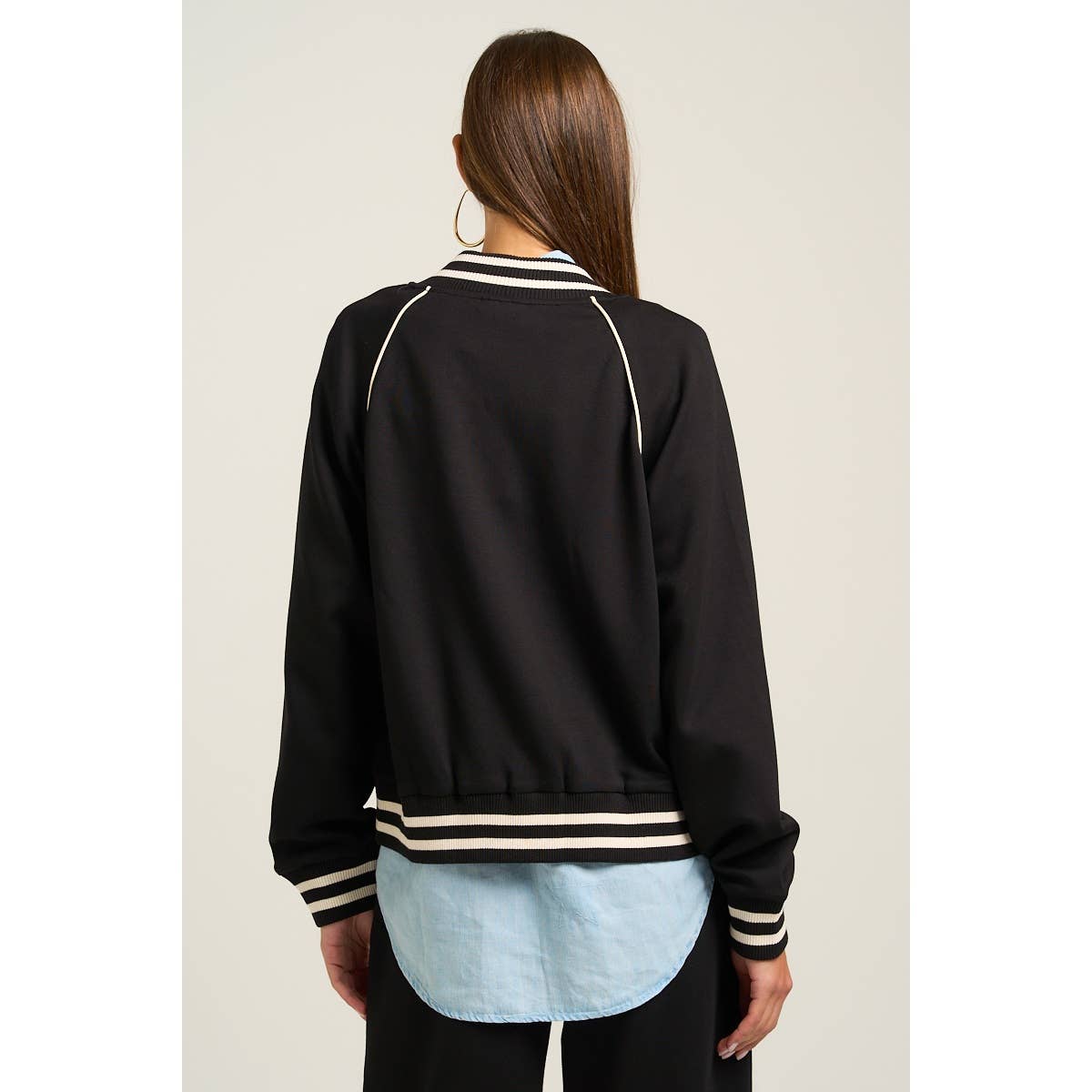 Sporty Chic Varsity Jacket Black