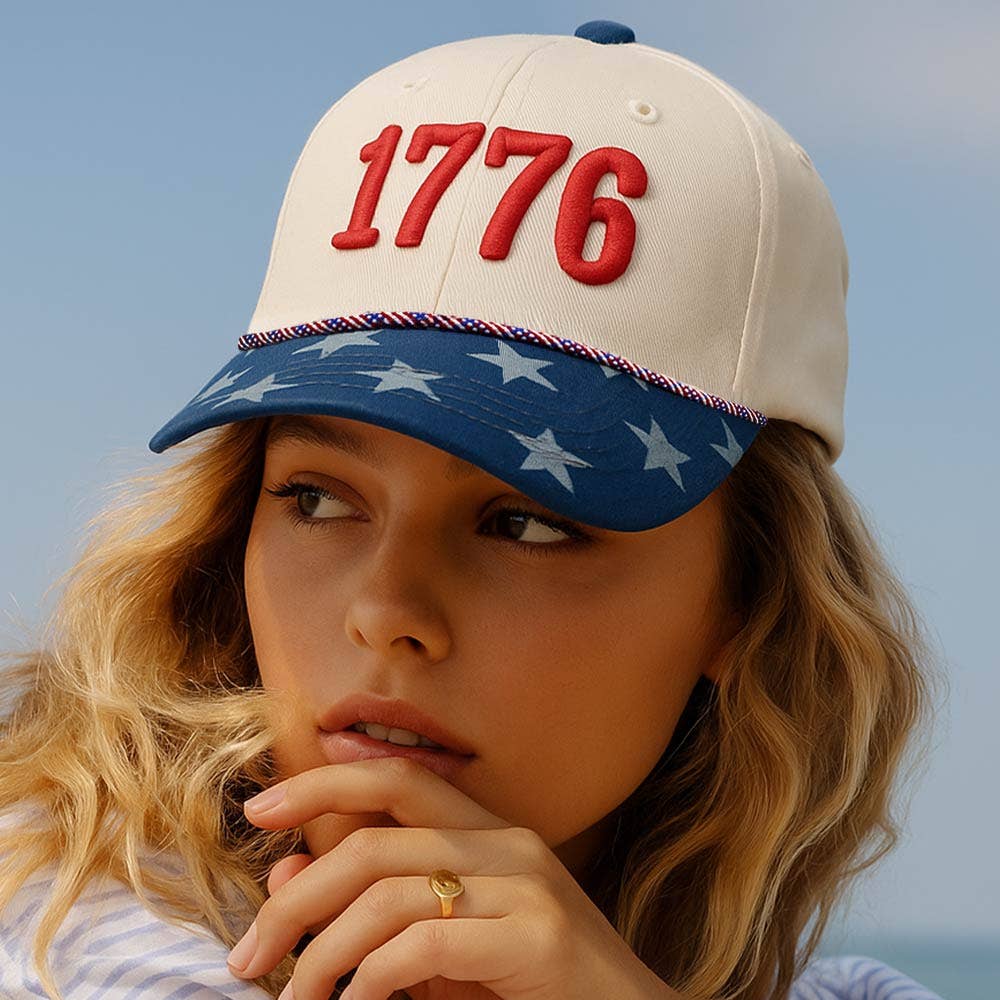 1776 American USA Patriotic Embroidered Baseball Cap: Denim
