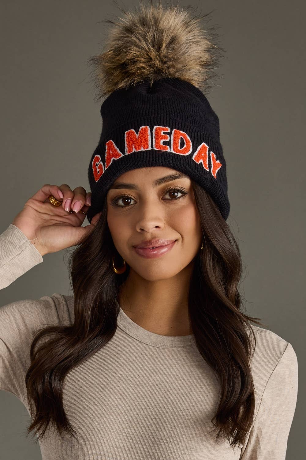 Black & Orange Game Day Pom Hat