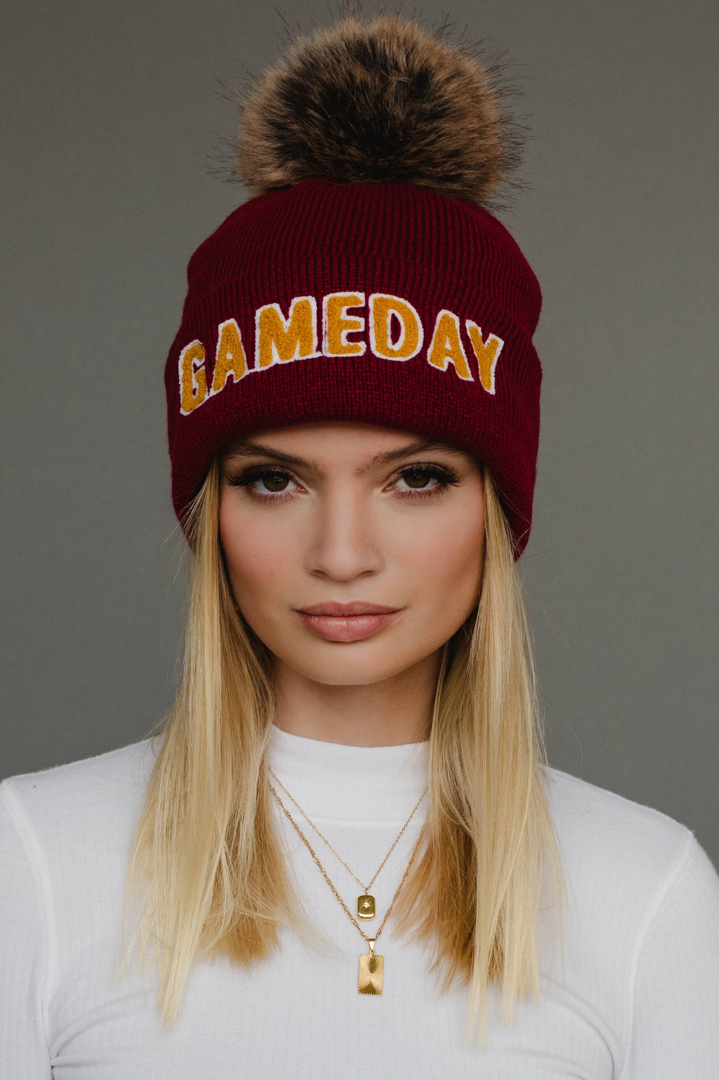 Maroon & Gold Game Day Pom Hat