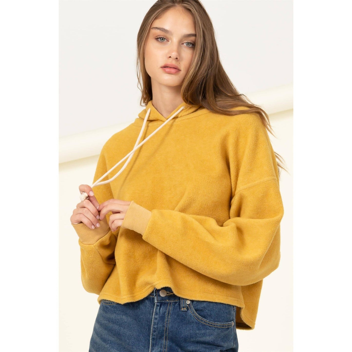Oversized Balloon Sleeve Hoodie: HONEY MUSTARD