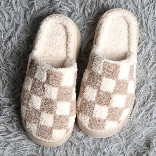 Checkered Soft Home Indoor Floor Platform Slippers: Beige / M/L