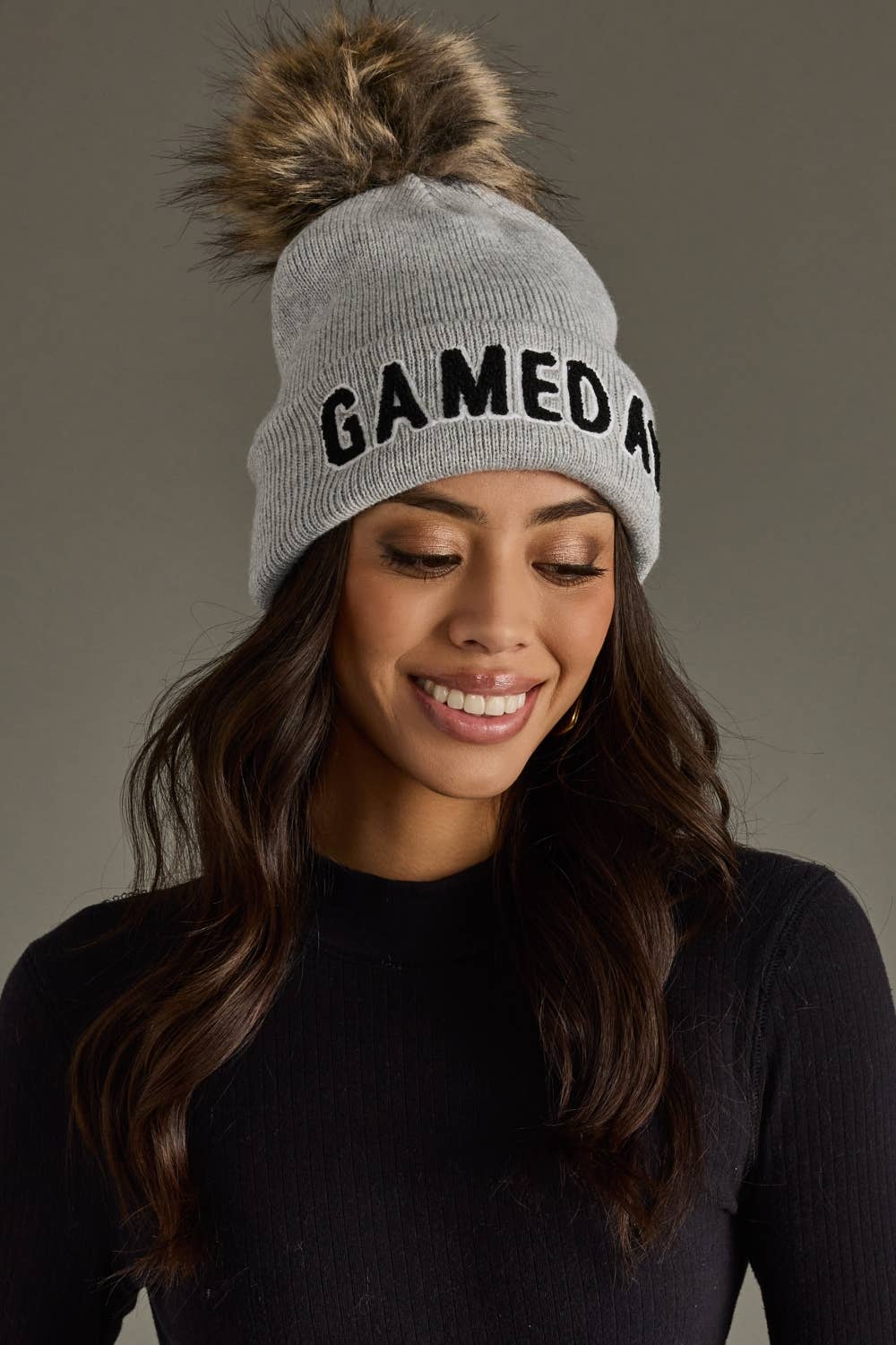 Gray & Black Game Day Pom Hat