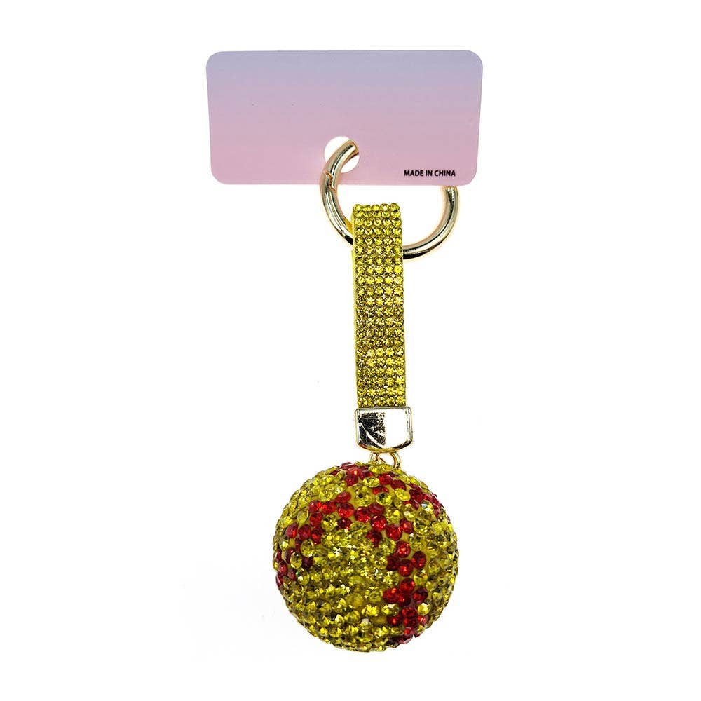 Bling Studded Softball Keychain Bag Charm