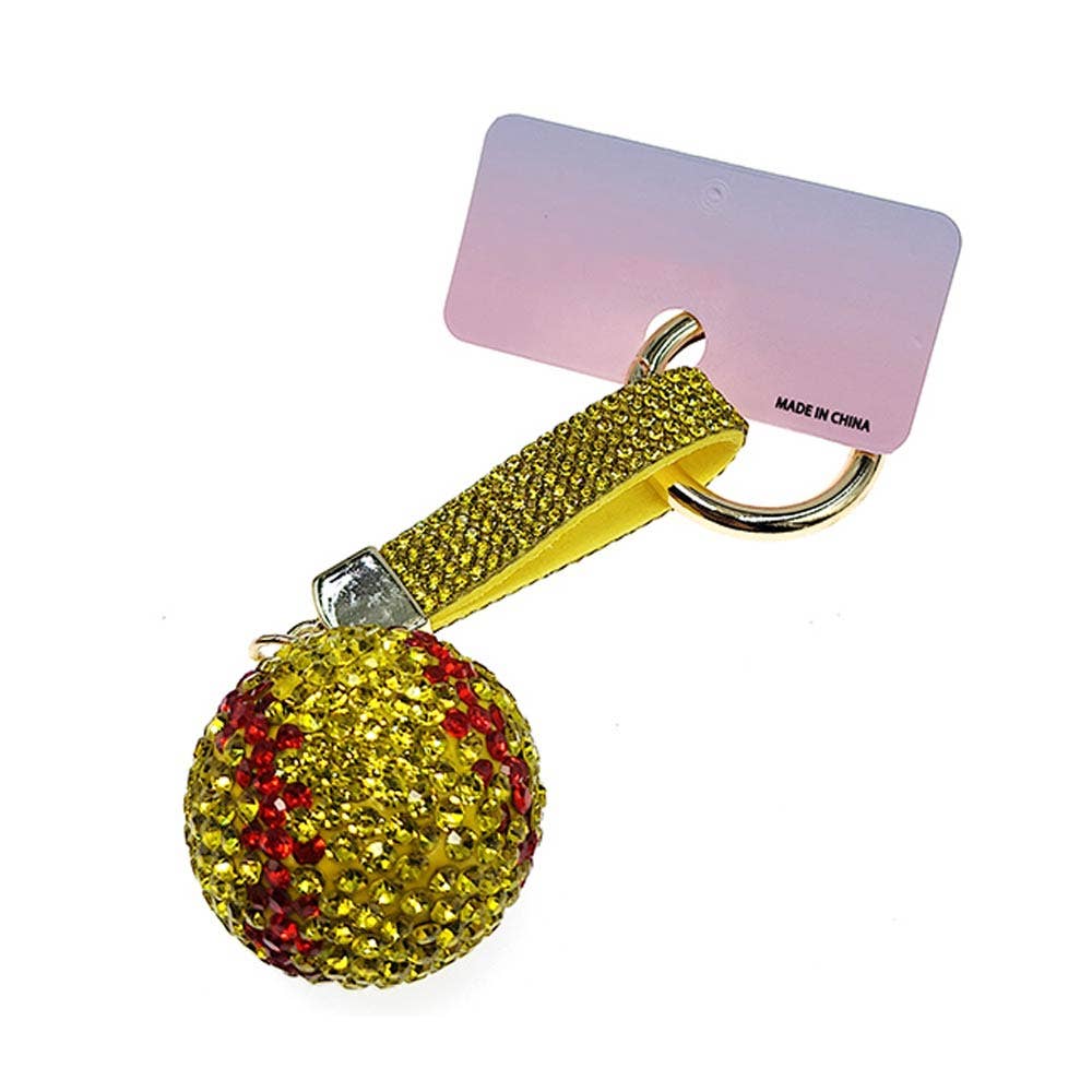 Bling Studded Softball Keychain Bag Charm